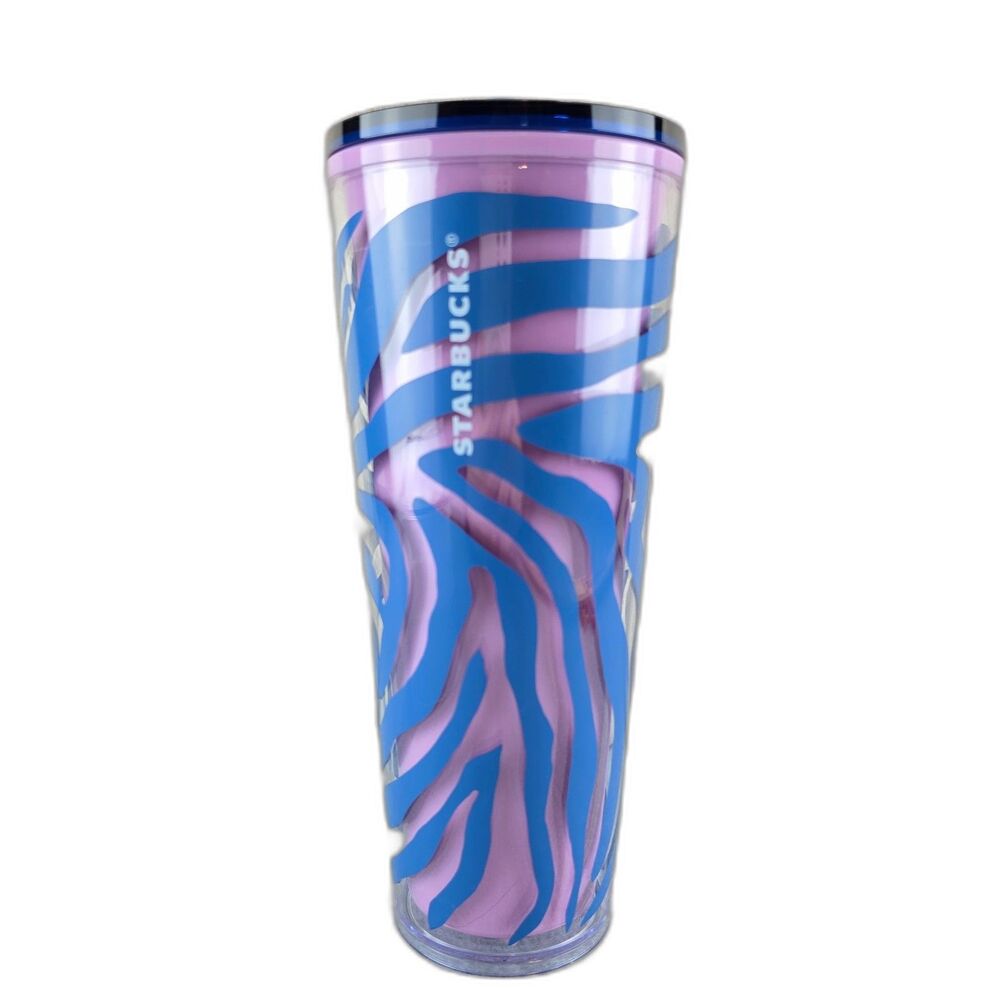 Starbucks 2021 Summer 24 oz Pink & Blue Zebra Stripe Tumbler